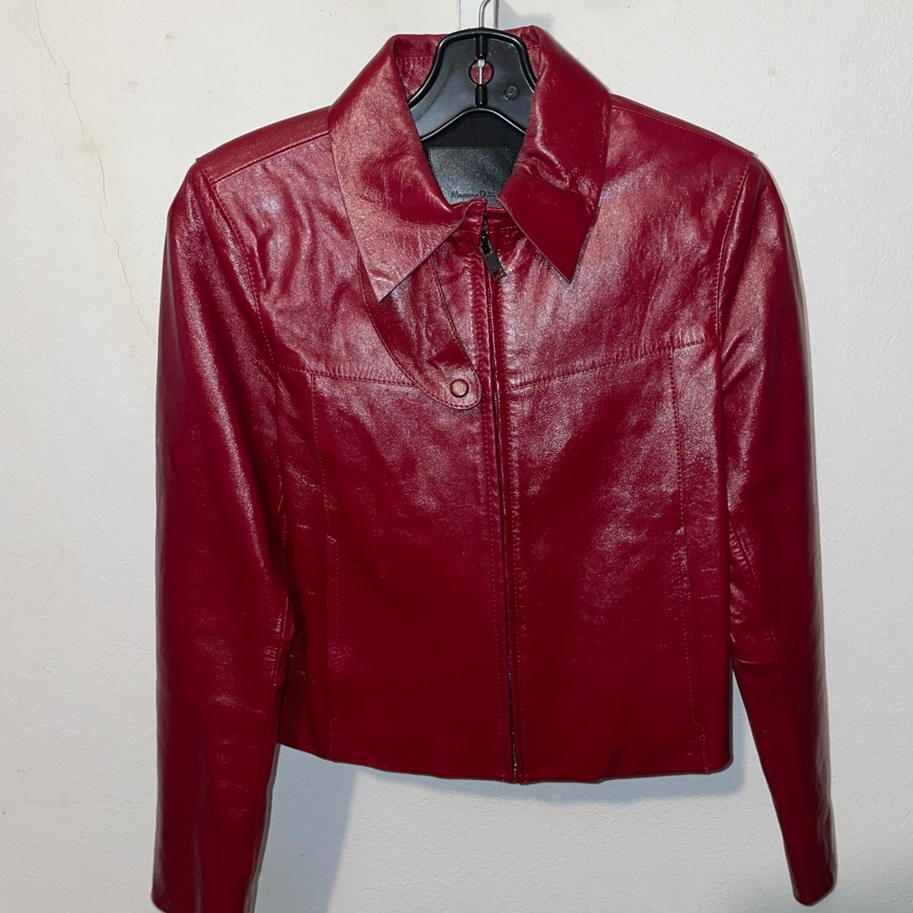 MASSIMO DUTTI - Women's Red Leather Jacket